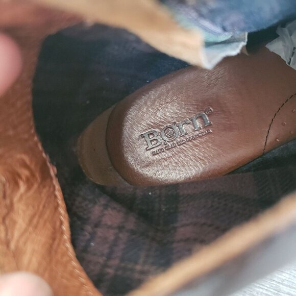 Born Gilly Burnished Leather Ankle Boot Brown 7.5 Western Cowgirl Braided Zip Up - Picture 6 of 12